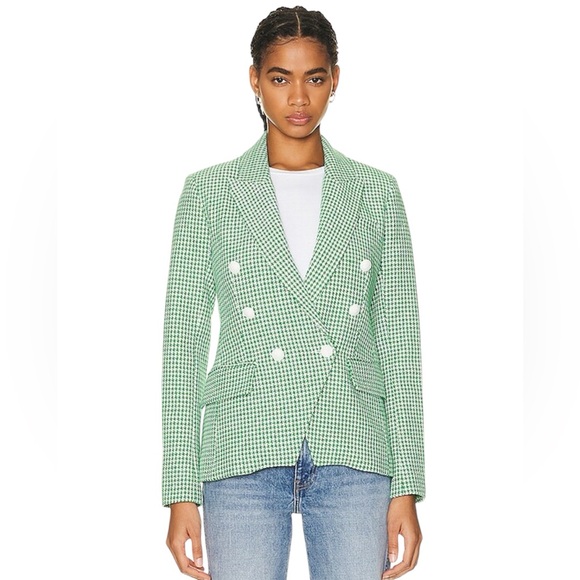 L'AGENCE Jackets & Blazers - NWT L'AGENCE Kenzie Double-Breasted Blazer Checked Green Grass Size 2